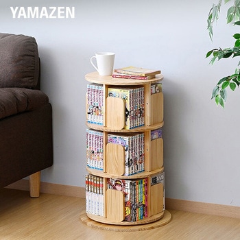 本棚 回転式 コミックラック 木製 YAMAZEN(山善)