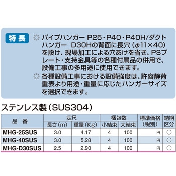 MHG-40 SUS マルチハンガーGタイプ ステンレス製(SUS304) 1本 南電機