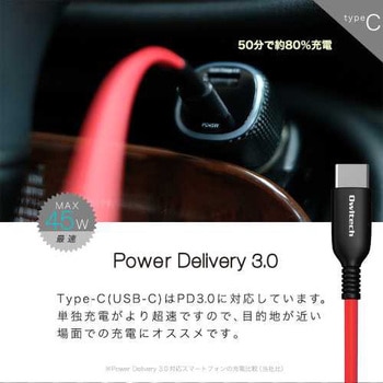 PD45WのType-C、QC18WのUSBType-A搭載車載充電器 ブラック OWLTECH(オウルテック)
