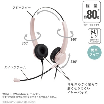 快適ヘッドセット 両耳 USBタイプ ユートリムエル SONIC(ソニック・文具)