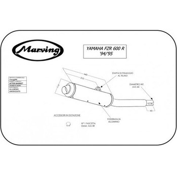 マフラー Cylindrical &Oslash； 114 ブラック + アルミニウム Yamaha FZR 600 R (94-95 Marving Exhaust (マービングエキゾースト)