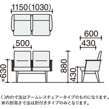 ロビーチェア レフィナ 2人用 R無肘付ミドルタイプ (配送・組立サービス付き) コクヨ