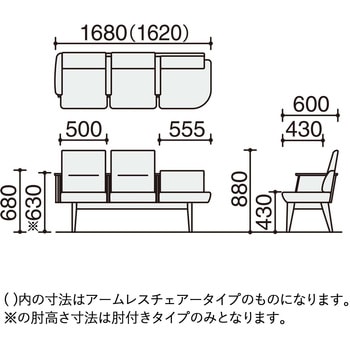 ロビーチェア レフィナ 3人用 左R肘付ミドルタイプ (配送・組立サービス付き) コクヨ