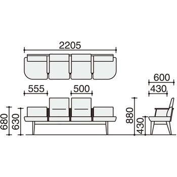 ロビーチェア レフィナ 4人用 両R肘付ミドルタイプ (配送・組立サービス付き) コクヨ