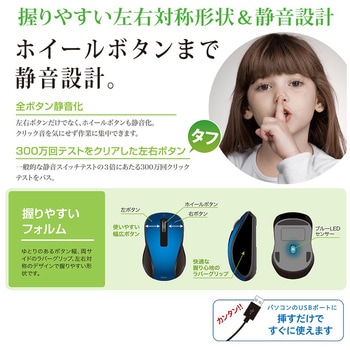 有線静音3ボタンBlueLEDマウス ナカバヤシ