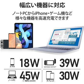 ACアダプター スマホ充電器 タイプCポート×1 USB-Aポート×1 コンパクト エレコム