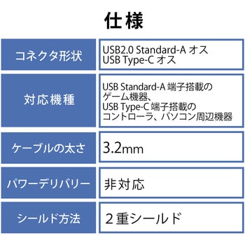 GM-U2CAC20BK USBケーブル 2.0 タイプC USB-A PS5対応 コントローラー充電 RoHS指令準拠(10物質) ブラック 1個  エレコム 【通販モノタロウ】