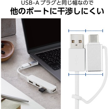 USBハブ USB2.0 USB-Aコネクタ Type-C 変換アダプター付 USB-Aポート×4 バスパワー スティックタイプ エレコム