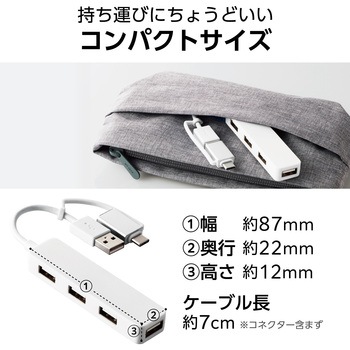 USBハブ USB2.0 USB-Aコネクタ Type-C 変換アダプター付 USB-Aポート×4 バスパワー スティックタイプ エレコム