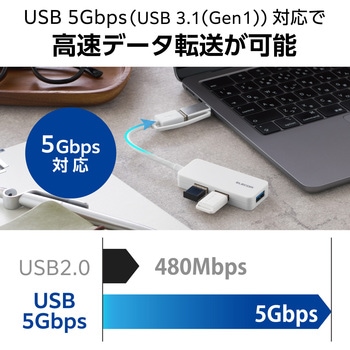 USBハブ USB3.1 Gen1 USB-Aコネクタ Type-C 変換アダプター付 USB-Aポート×3 バスパワー コンパクト エレコム