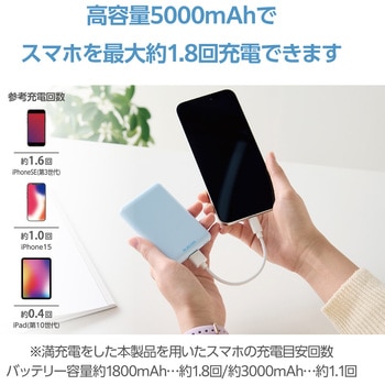 モバイルバッテリー 5000mAh 軽量 小型 最大15W 入出力(USB Type-C×1) 出力(USB-A×1) C-Aケーブル付属 エレコム