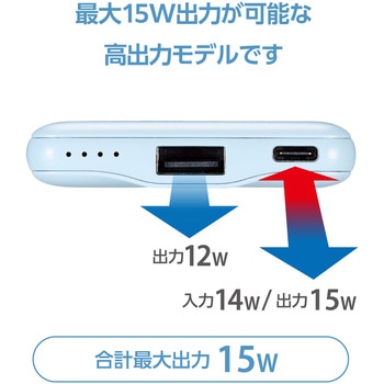 モバイルバッテリー 5000mAh 軽量 小型 最大15W 入出力(USB Type-C×1) 出力(USB-A×1) C-Aケーブル付属 エレコム