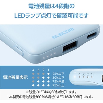 モバイルバッテリー 5000mAh 軽量 小型 最大15W 入出力(USB Type-C×1) 出力(USB-A×1) C-Aケーブル付属 エレコム