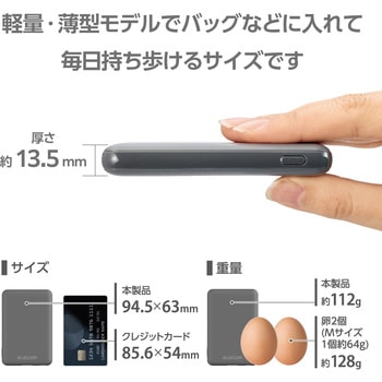 モバイルバッテリー 5000mAh 軽量 小型 最大15W 入出力(Type-C×1) 出力(USB-A×1) C-Aケーブル付属 エレコム