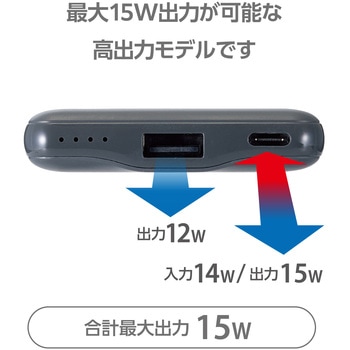 モバイルバッテリー 5000mAh 軽量 小型 最大15W 入出力(Type-C×1) 出力(USB-A×1) C-Aケーブル付属 エレコム