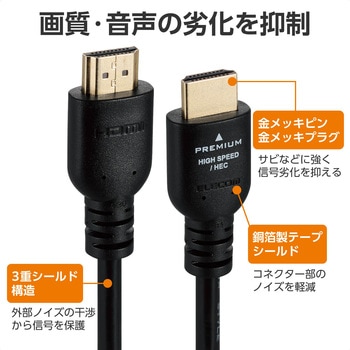 HDMIケーブル プレミアムハイスピード 4K 60Hz HEC ARC (タイプA・19ピン - タイプA・19ピン) エレコム