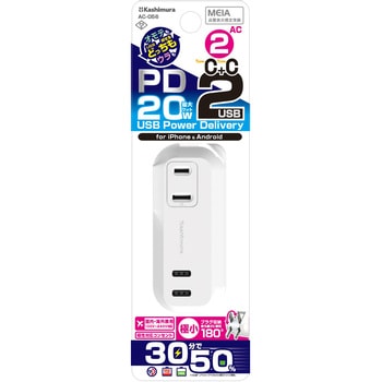 電源タップAC2-C+C-PD20W 収納プラグ カシムラ