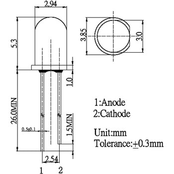 Φ3mm 赤外線LED 850nm 30° OPTO SUPPLY