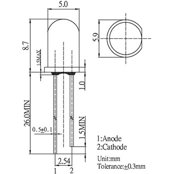 Φ5mm 赤外線LED 850nm 15° OPTO SUPPLY