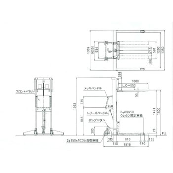 マスト式リフト脚巾広タイプ 油圧・足踏式 HAMACO(浜田工業) ハンド