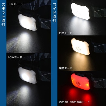 EDヘッドランプ USB充電式 270lm 面発光&スポット点灯 防水IPX4 オーム電機
