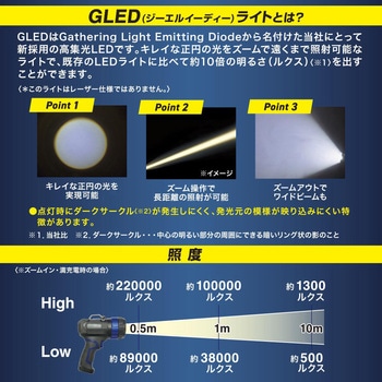 GLEDライト 充電式 1400ルーメン ズーム機能付 長距離照射 防水LED懐中電灯 オーム電機