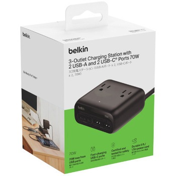 3口充電ステーション(AC差込口×3 USB-Aポート×2 USB-Cポート×2 70W) BELKIN(ベルキン)