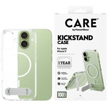 iPhone 17 CARE by PanzerGlass Feature Case Transparent w. Color Kickstand & MagSafe CARE