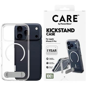 iPhone 17 Pro CARE by PanzerGlass Feature Case Transparent w. Color Kickstand & MagSafe CARE
