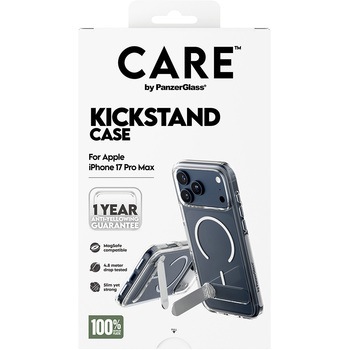 iPhone 17 Pro Max CARE by PanzerGlass Feature Case Transparent w. Color Kickstand & MagSafe CARE