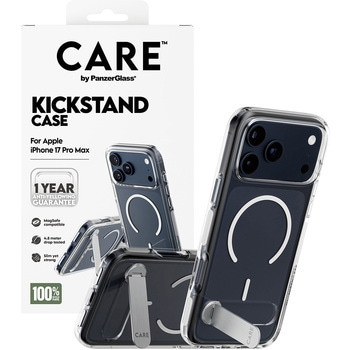iPhone 17 Pro Max CARE by PanzerGlass Feature Case Transparent w. Color Kickstand & MagSafe CARE