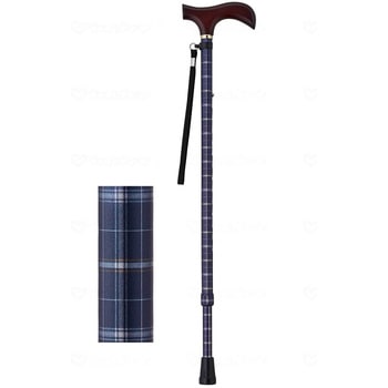 夢ライフステッキ 柄杖伸縮型(スリムタイプ)/ダークネイビーチェック/ギフトボックス仕様 ウェルファン
