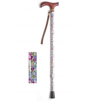 夢ライフステッキ 柄杖伸縮型(スリムタイプ)/花シルバー/ギフトボックス仕様 ウェルファン