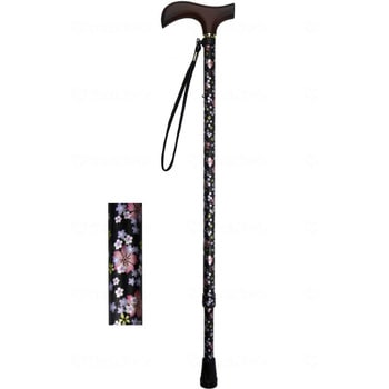 夢ライフステッキ 柄杖伸縮型(スリムタイプ)/桜ブラック/ギフトボックス仕様 ウェルファン