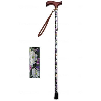 夢ライフステッキ 柄杖折りたたみ伸縮型/花ブラック/ギフトボックス仕様 ウェルファン