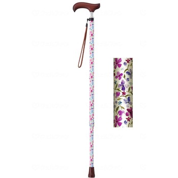 夢ライフステッキ スリムネック伸縮スリムタイプ(柄)/水彩花ホワイト/ギフトボックス仕様 ウェルファン
