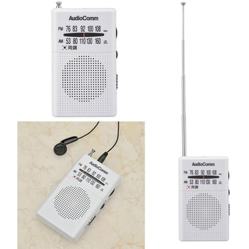ポケットラジオ AM/FM ホワイト デジタルチューナー ワイドFM対応 イヤホン付 オーム電機
