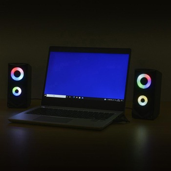 USB電源スピーカー ブラック LEDイルミ搭載 音量調節可 外部接続 4.8W出力 - オーム電機