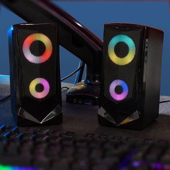 USB電源スピーカー ブラック LEDイルミ搭載 音量調節可 外部接続 4.8W出力 - オーム電機