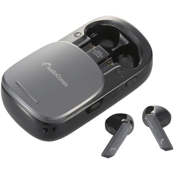 完全ワイヤレスイヤホンPLUS ブラック 充電ケース兼スピーカー LEDライト搭載 オーム電機