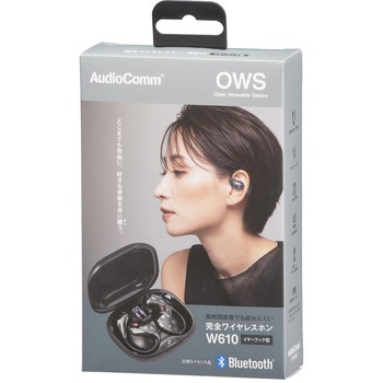 完全ワイヤレスイヤホン OWS ブラック 耳をふさがない イヤーフック 防水IPX5 オーム電機
