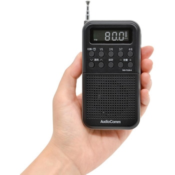 2バンドポケットラジオ 充電式 ブラック デジタル表示 ワイドFM対応 オーム電機
