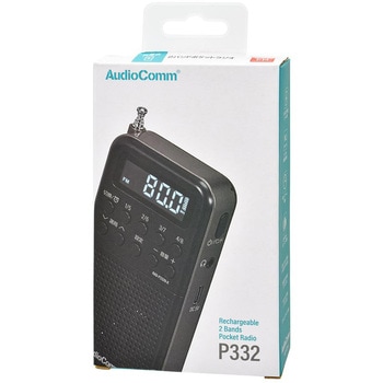2バンドポケットラジオ 充電式 ブラック デジタル表示 ワイドFM対応 オーム電機