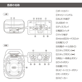 ポータブルパーティースピーカー 防水IPX6 カラオケ対応 Bluetooth5.3 - オーム電機