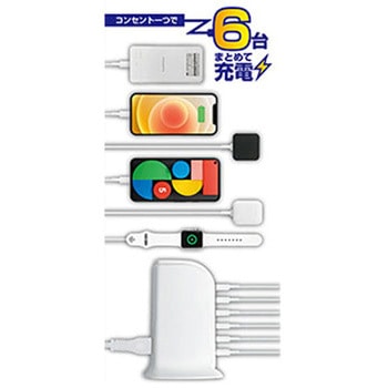 USBポート付AC充電器 AC-6USB-8A 自動識別 カシムラ