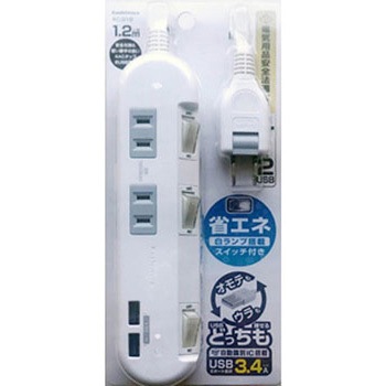 USBポート付AC充電器タップ 4AC-2USB-3.4A SW カシムラ