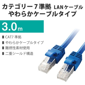 LANケーブル Cat7 準拠 やわらか 10ギガビット RoHS指令準拠 ブルー エレコム