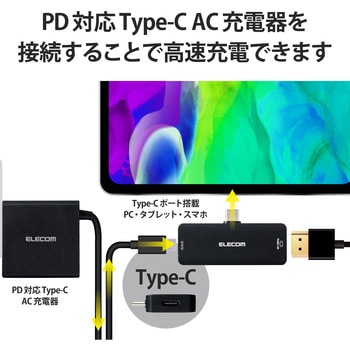 タイプC HDMI 映像変換アダプタ PD対応 急速充電 給電機能付 4K対応 コンパクトサイズ スマホ パソコン エレコム