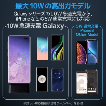 ワイヤレス充電器 Qi 最大出力10W 標準5W 可動式スタンド 滑り止めパッ 1mケーブル付属