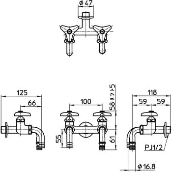 F136V-13 散水用二口ホーム水栓 SANEI 高さ119mm F136V-13 - 【通販